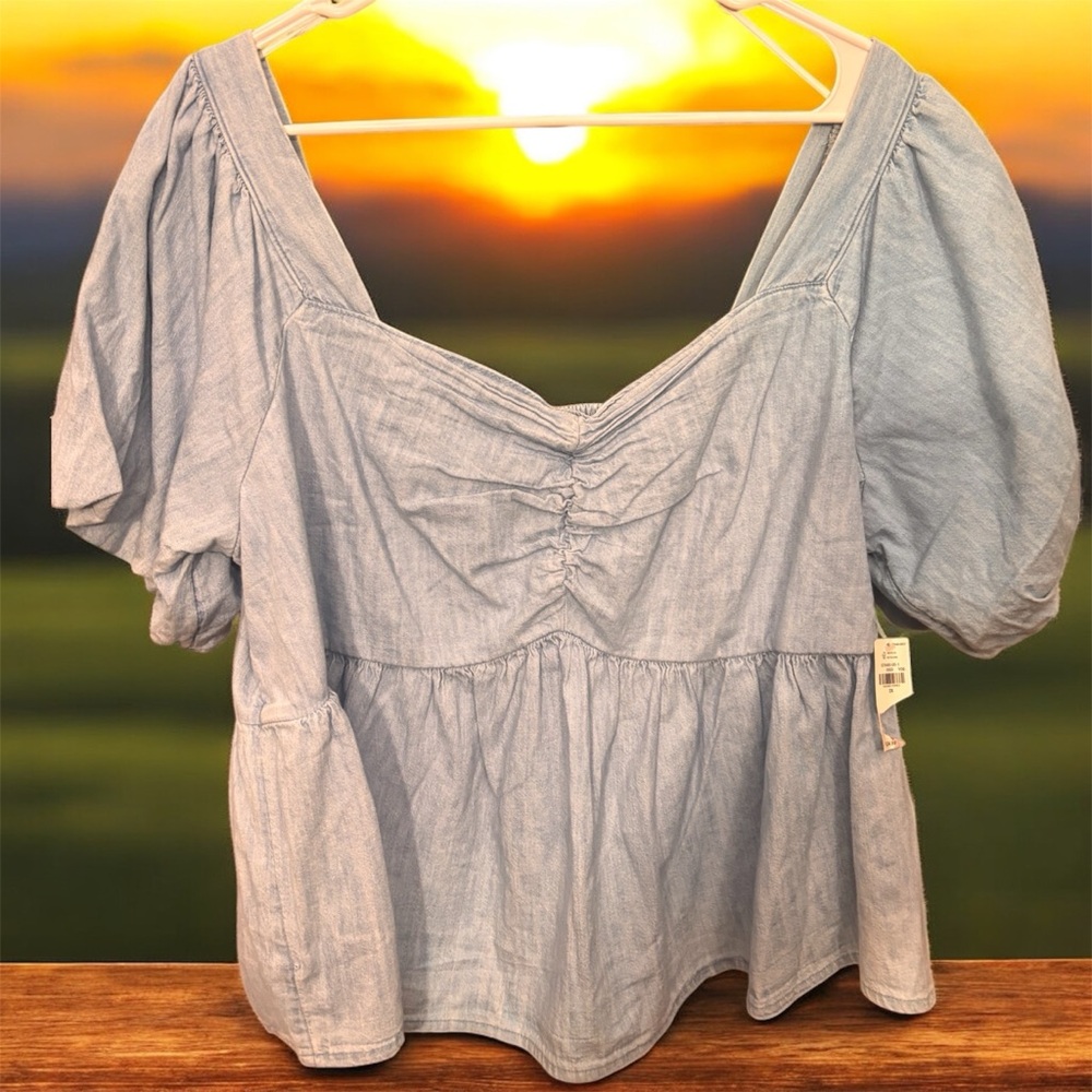 Old Navy Sky Blue Puff Sleeve Blouse